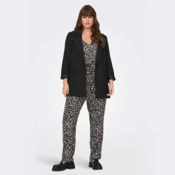 ONLY CARMAKOMA Pantalon slim léopard taille élastique cordon Femme NOIR Clearance