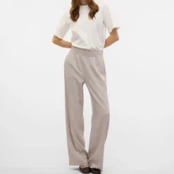VERO MODA Pantalon taille haute cassidy effet lin Femme GRIS CLAIR Online