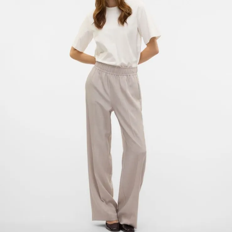 VERO MODA Pantalon taille haute cassidy effet lin Femme GRIS CLAIR Online