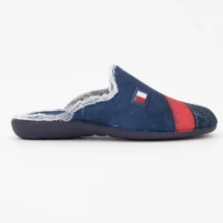 BONADONA Pantoufle linea couleur jean intérieur moutonné avec drapeau Homme BLEU FONCE New