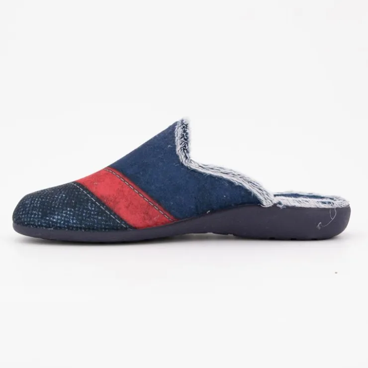 BONADONA Pantoufle linea couleur jean intérieur moutonné avec drapeau Homme BLEU FONCE New