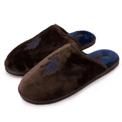 US POLO Pantoufles en fausse fourrure avec grand logo brodé Homme MARRON Best