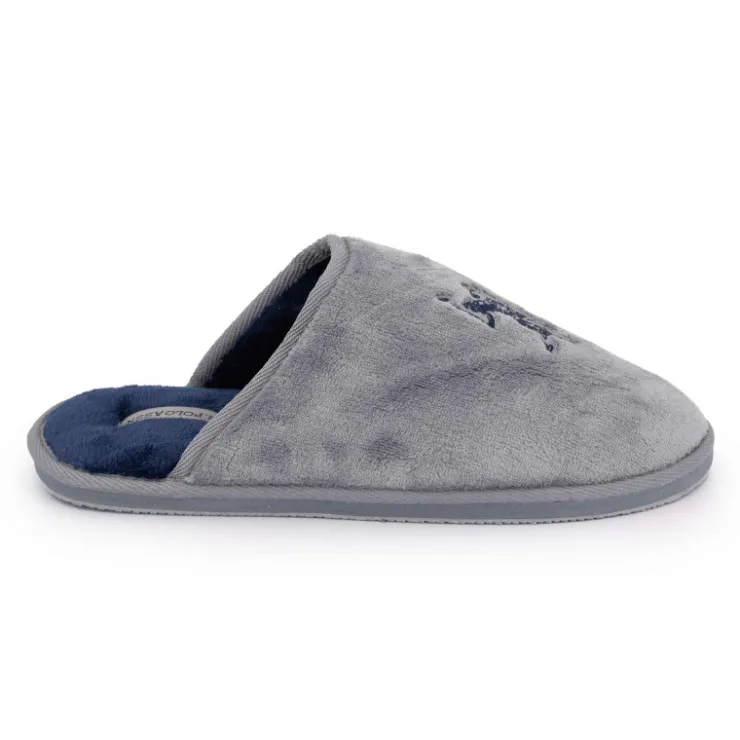 US POLO Pantoufles en fausse fourrure avec grand logo brodé Homme GRIS CLAIR New
