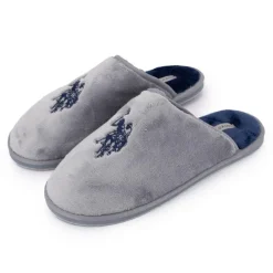 US POLO Pantoufles en fausse fourrure avec grand logo brodé Homme GRIS CLAIR New