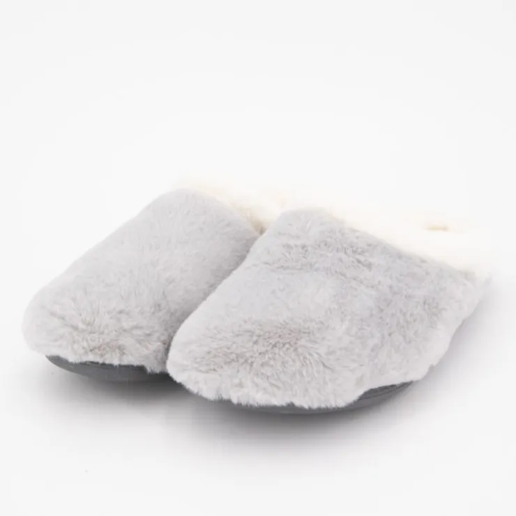 BONADONA Pantoufles es effet moutonné semelle noire Femme GRIS New