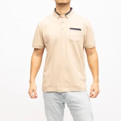 DEELUXE 74 Polo avec poche zippée bande colorée sur le col Homme BEIGE Discount