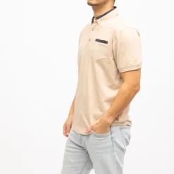 DEELUXE 74 Polo avec poche zippée bande colorée sur le col Homme BEIGE Discount