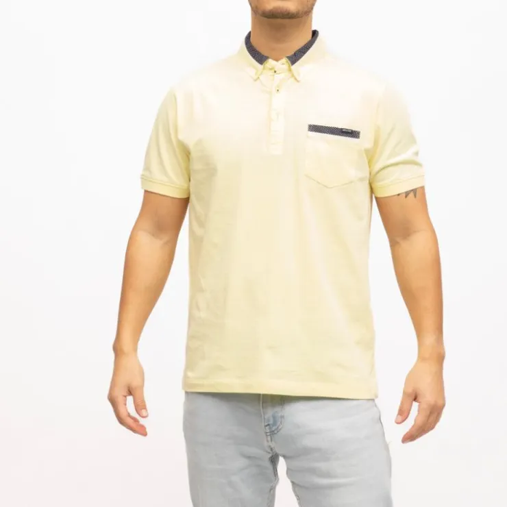 DEELUXE 74 Polo avec poche zippée bande colorée sur le col Homme JAUNE Best
