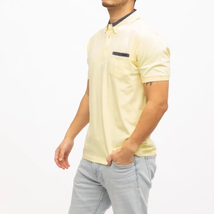 DEELUXE 74 Polo avec poche zippée bande colorée sur le col Homme JAUNE Best