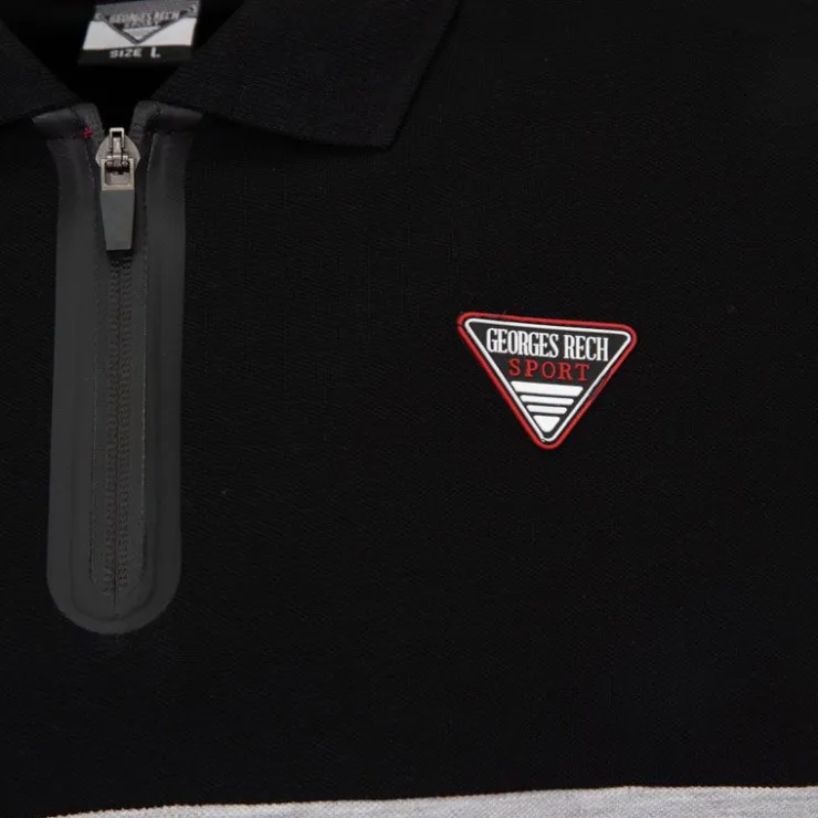GEORGES RECH Polo color block col zippé avec logo écusson Homme GRIS New