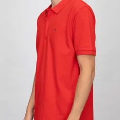 TOMMY HILFIGER Polo coton basique regular avec logo brodé Homme ROUGE