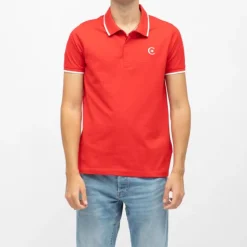CERRUTI Polo coton chiné liseré manches logo brodé Homme ROUGE Discount