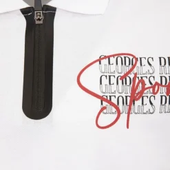 GEORGES RECH Polo coton col zippé imprimé Sport manuscrit Homme BLANC Best