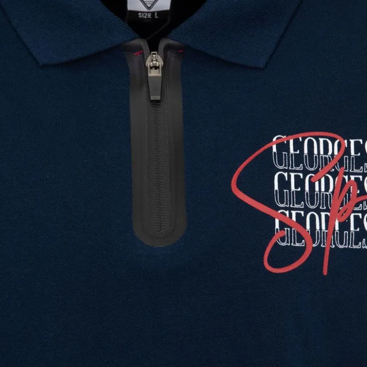 GEORGES RECH Polo coton col zippé imprimé Sport manuscrit Homme BLEU FONCE Outlet