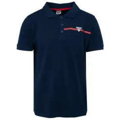 GEORGES RECH Polo coton uni tissu chiné avec bande colorée logo écusson Homme BLEU FONCE Online