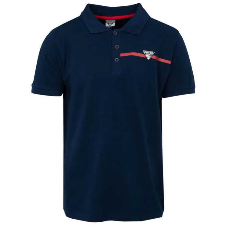 GEORGES RECH Polo coton uni tissu chiné avec bande colorée logo écusson Homme BLEU FONCE Online