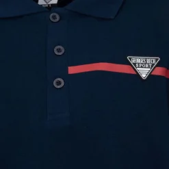 GEORGES RECH Polo coton uni tissu chiné avec bande colorée logo écusson Homme BLEU FONCE Online