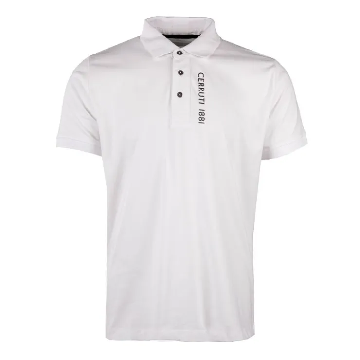 CERRUTI Polo en coton velino logo brodé vertical Homme BLANC Clearance