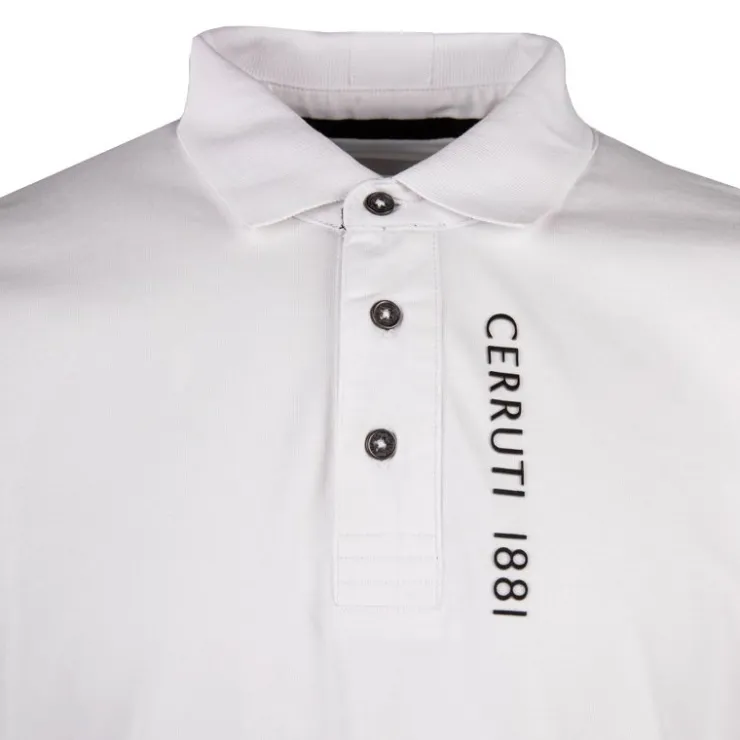 CERRUTI Polo en coton velino logo brodé vertical Homme BLANC Clearance