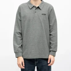 KAPORAL Polo manches longues broderie cote germinal Homme GRIS Clearance