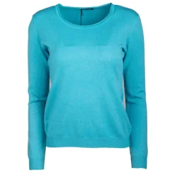 REAL CASHMERE Pull fine maille col rond 30% cachemire 080 Femme TURQUOISE Outlet