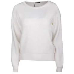 REAL CASHMERE Pull grosse maille col rond cachemire laine Femme BLANC Outlet