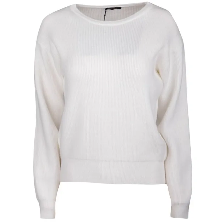 REAL CASHMERE Pull grosse maille col rond cachemire laine Femme BLANC Outlet