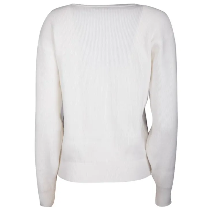 REAL CASHMERE Pull grosse maille col rond cachemire laine Femme BLANC Outlet