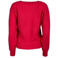 REAL CASHMERE Pull grosse maille col rond cachemire laine Femme ROUGE New