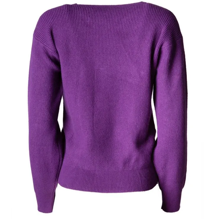 REAL CASHMERE Pull grosse maille col rond cachemire laine Femme VIOLET Best