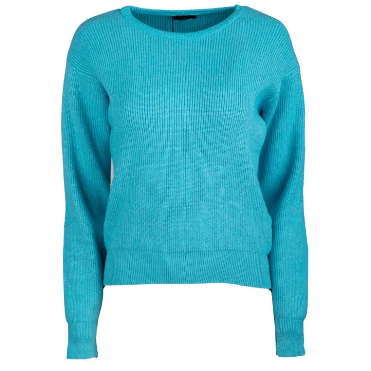 REAL CASHMERE Pull grosse maille col rond cachemire laine Femme BLEU Outlet
