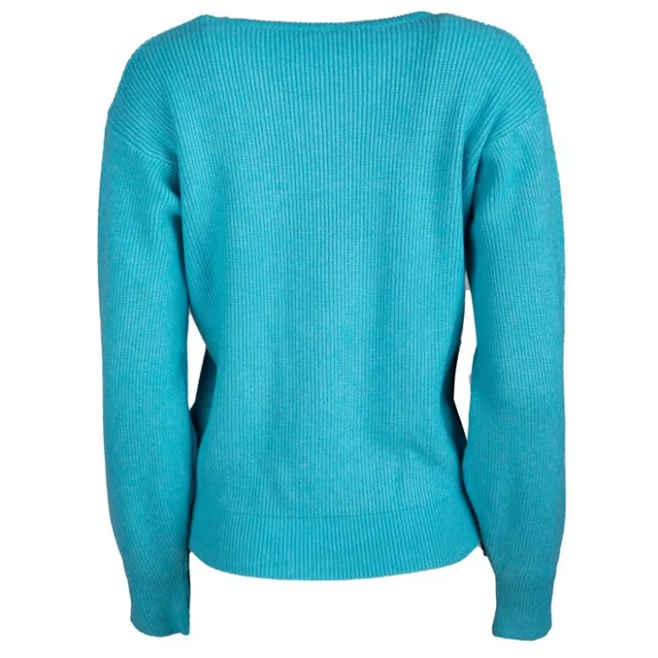 REAL CASHMERE Pull grosse maille col rond cachemire laine Femme BLEU Outlet