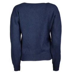 REAL CASHMERE Pull grosse maille col rond cachemire laine Femme BLEU FONCE Clearance