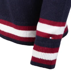 TOMMY HILFIGER Pull à rayures blanches logo écusson maille fine Homme BLEU FONCE Hot