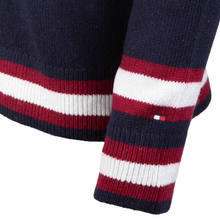 TOMMY HILFIGER Pull à rayures blanches logo écusson maille fine Homme BLEU FONCE Hot
