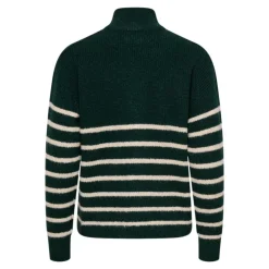 ONLY Pull à rayures tokyo fermeture semi-zippée Femme VERT FONCE Discount