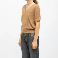 DEELUXE 74 Pull ajusté manches courtes Femme MARRON CLAIR Outlet