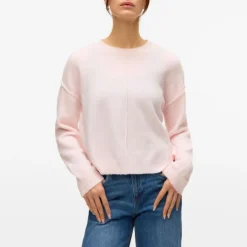 VERO MODA Pull besti col rond regular avec détail couture Femme ROSE CLAIR Sale