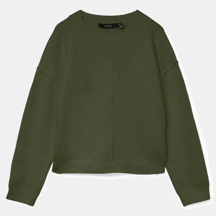 VERO MODA Pull besti col rond regular avec détail couture Femme KAKI