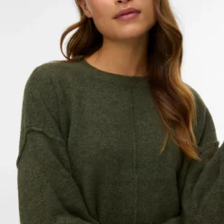 VERO MODA Pull besti col rond regular avec détail couture Femme KAKI