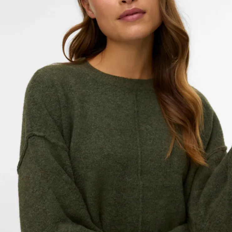 VERO MODA Pull besti col rond regular avec détail couture Femme KAKI