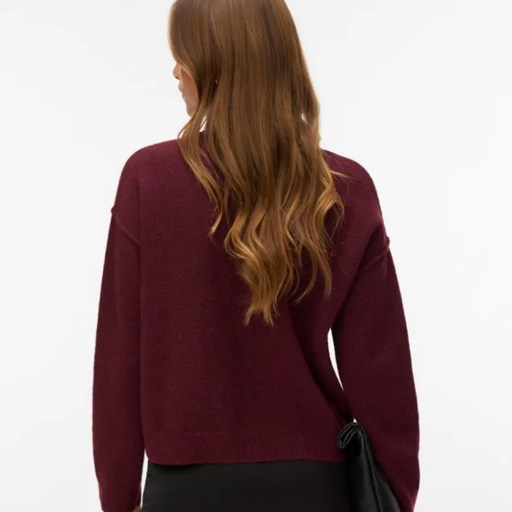 VERO MODA Pull besti col rond regular avec détail couture Femme BORDEAUX Clearance