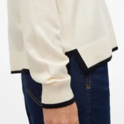 VERO MODA Pull breeze maille fine col v avec liseré Femme BLANC ECRU Clearance