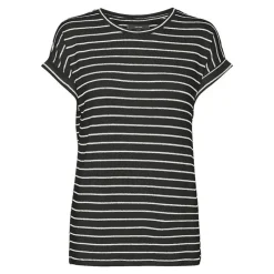 VERO MODA Pull Brianna à rayures en maille fine col rond Femme NOIR Discount