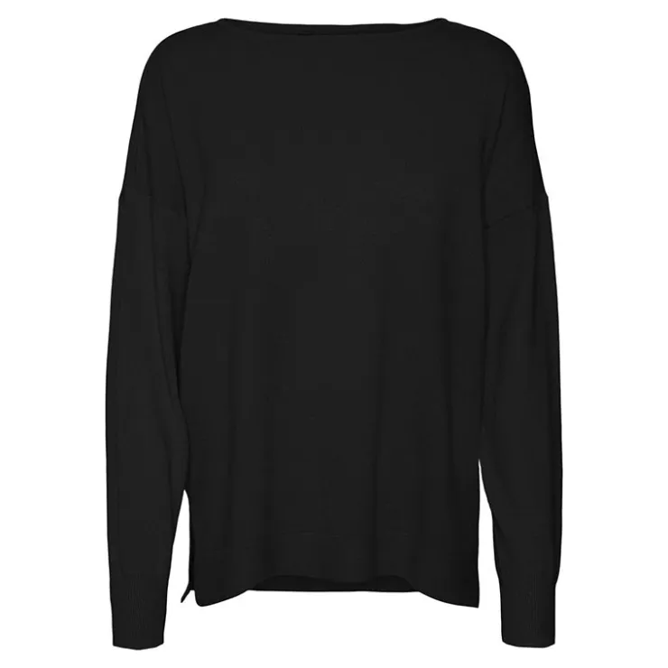 VERO MODA Pull col bateau maille fine Femme NOIR Discount
