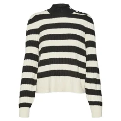 VERO MODA Pull col cheminée Elya à rayures Femme BLANC ECRU Sale