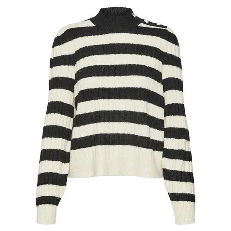 VERO MODA Pull col cheminée Elya à rayures Femme BLANC ECRU Sale