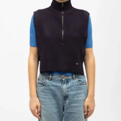 LA PETITE ETOILE Pull col montant maeva sans manches avec zip Femme BLEU FONCE New