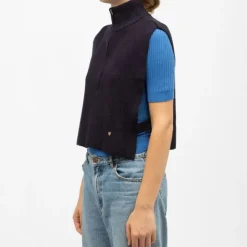 LA PETITE ETOILE Pull col montant maeva sans manches avec zip Femme BLEU FONCE New