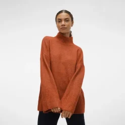 VERO MODA Pull col montant manches évasées Femme ROUGE Outlet
